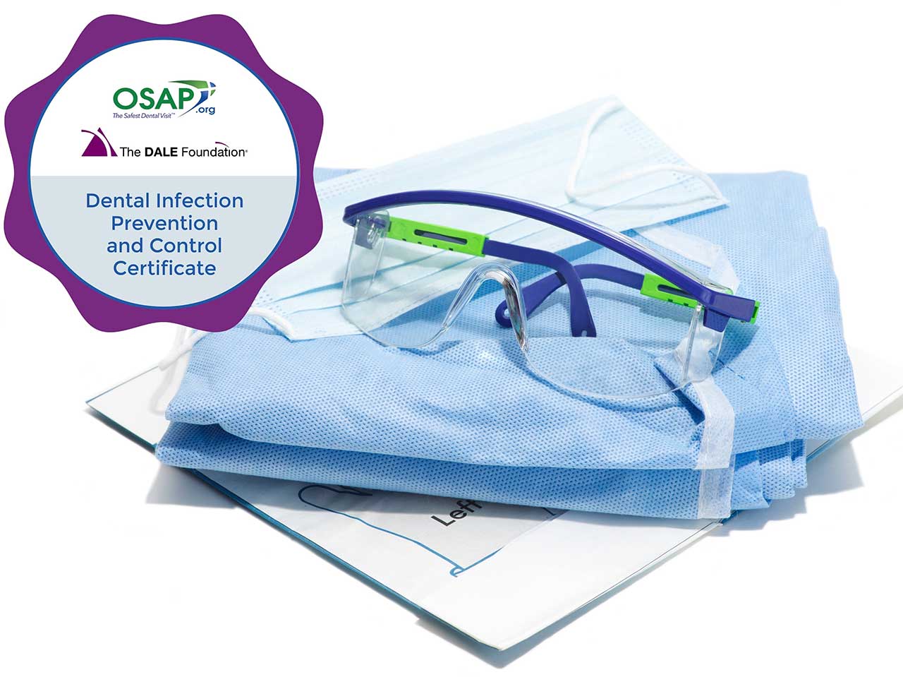dental goggles gown mask with certificate emblem
