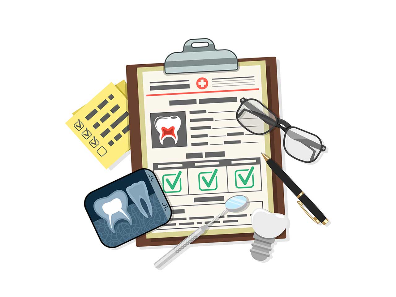 illustration of dental radiograph and clipboard with form