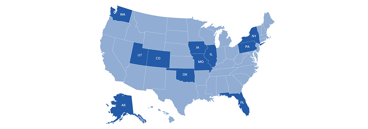 United States map highlighted states with recent updates