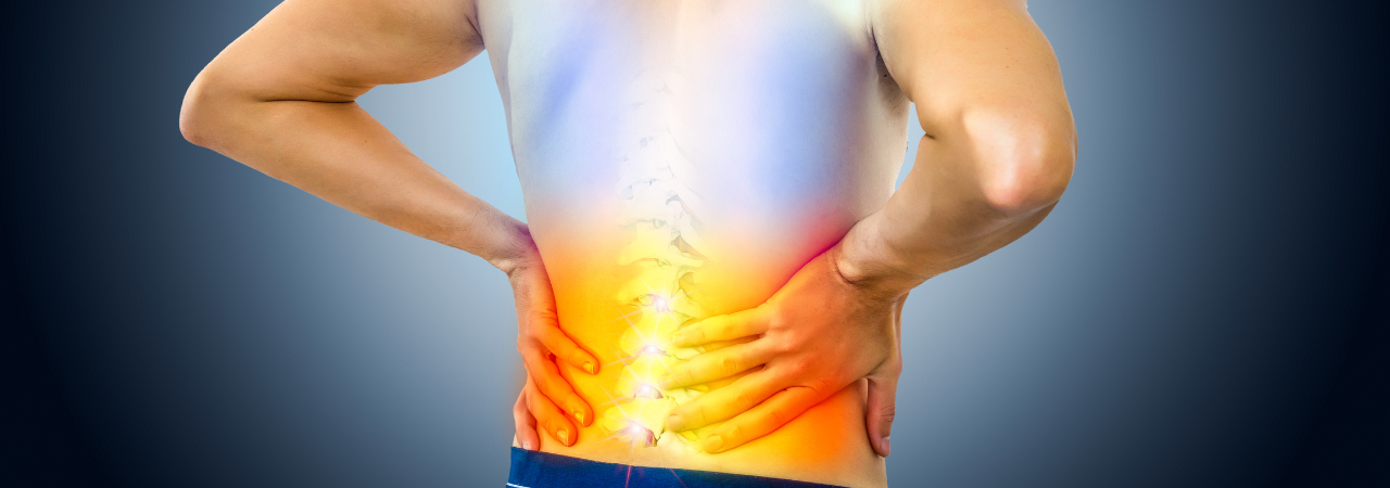 Man with lower back highlighted to indicate pain
