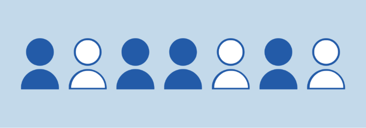 Row of blue outlines of heads, with some filled in