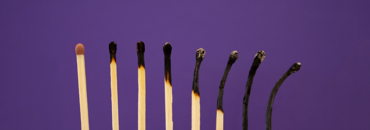 a row of matches progressively more burned out from left to right