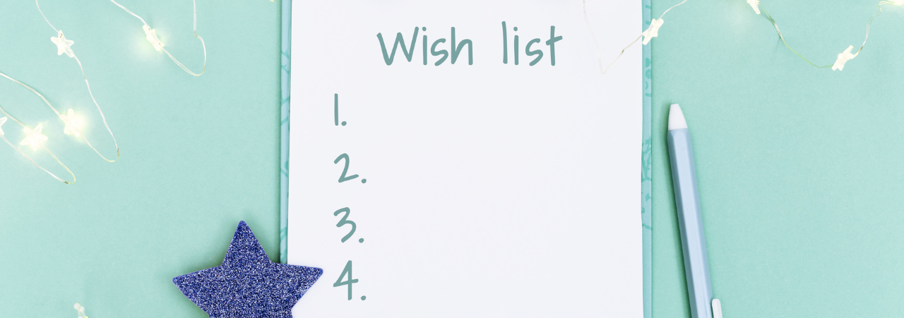 wish list written on a piece of paper