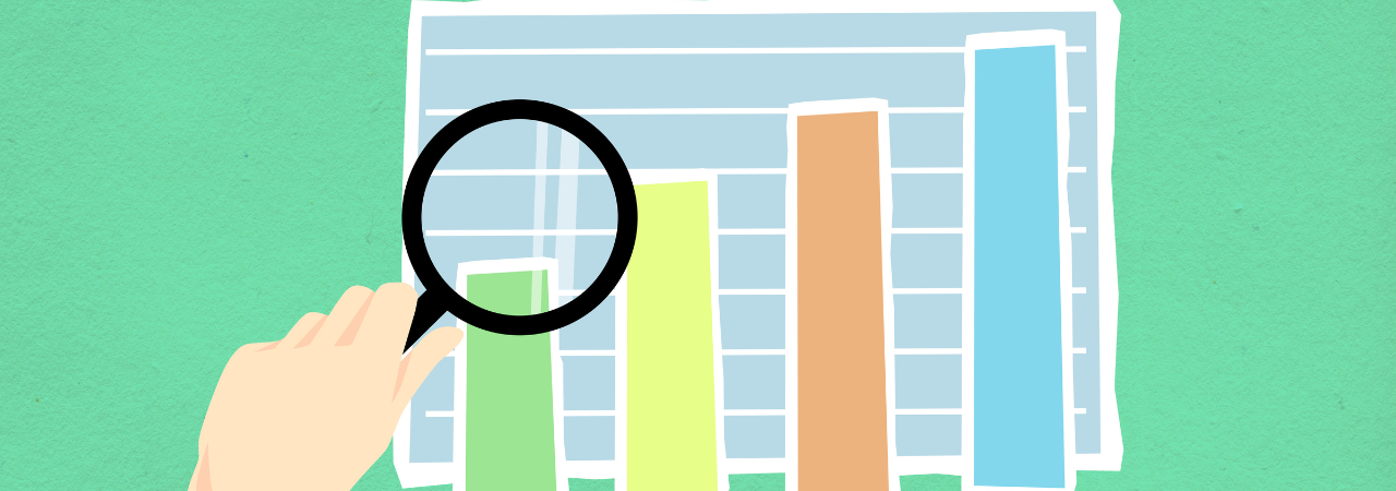 vector of a person looking at a chart via a magnifying glass
