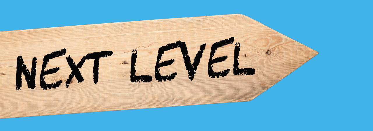 wooden sign that reads "next level"