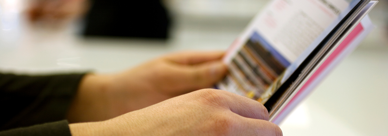 person holding and reading a brochure