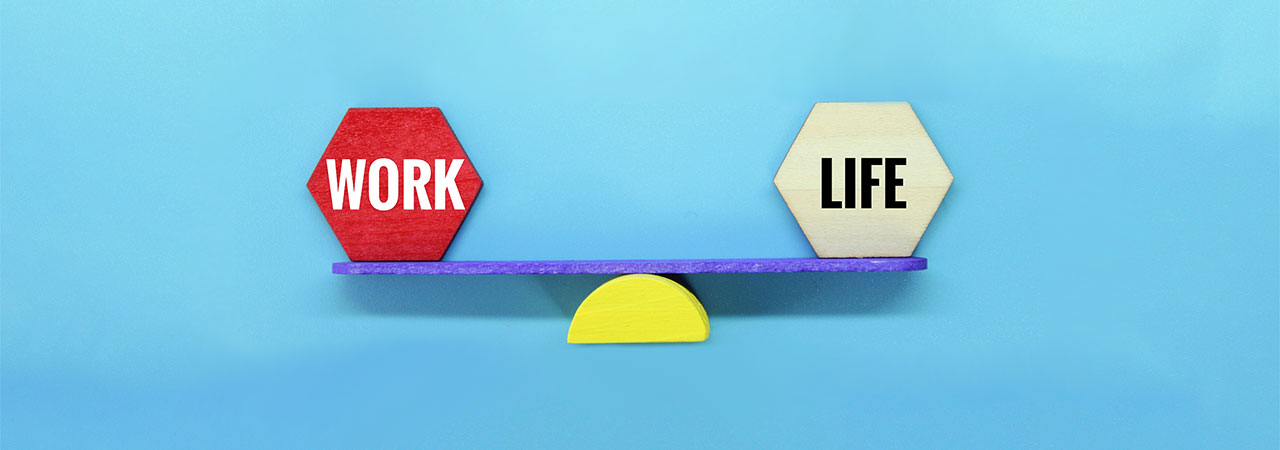 work-life balance concept; scale with "work" on one side and "life" on the other