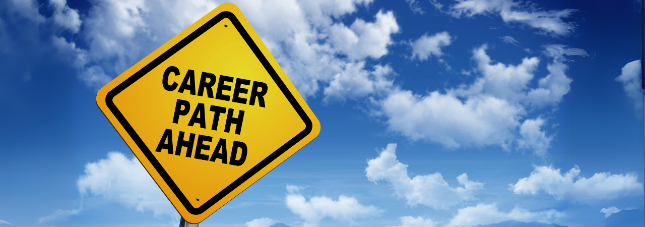 yellow sign that says "career path ahead"