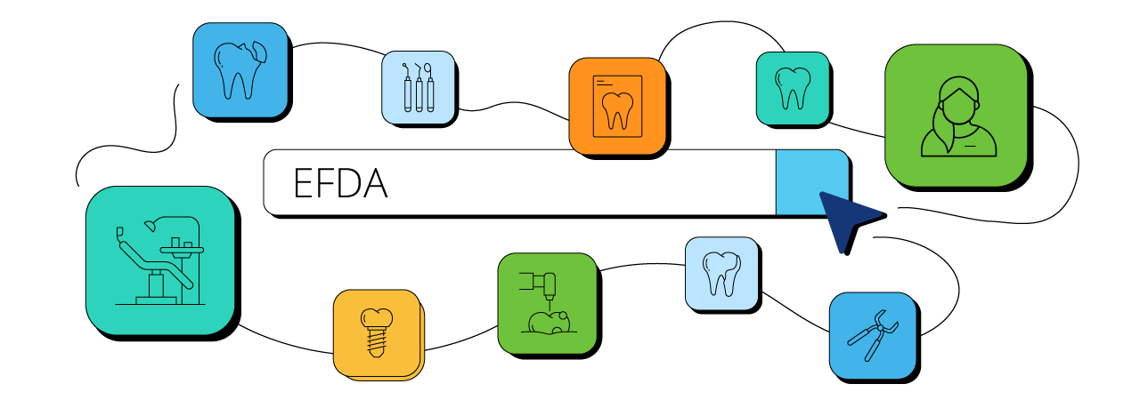 illustration of search bar with text EFDA and dental icons