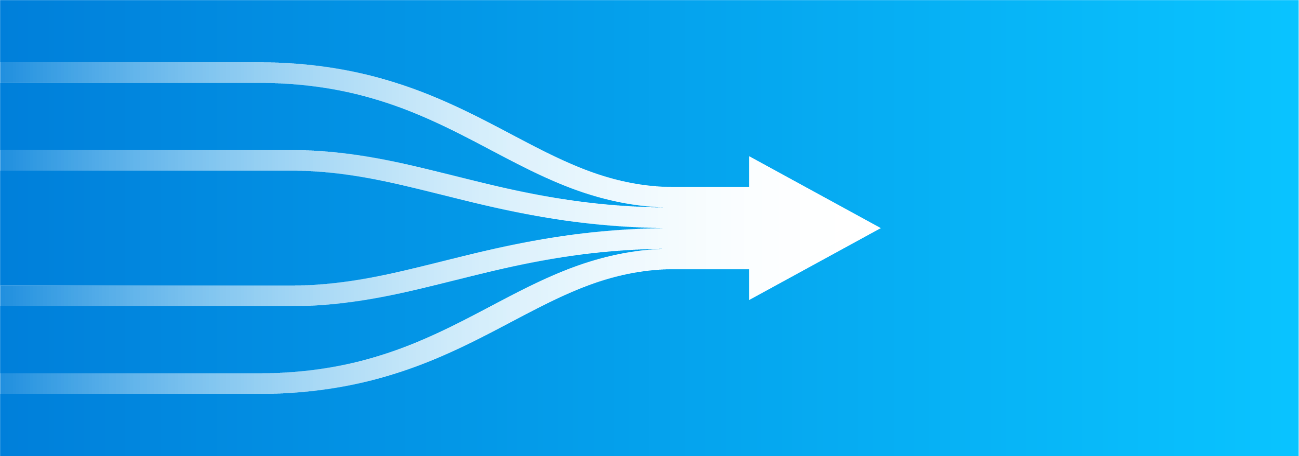 Multiple white lines converge into a single arrow on a blue background