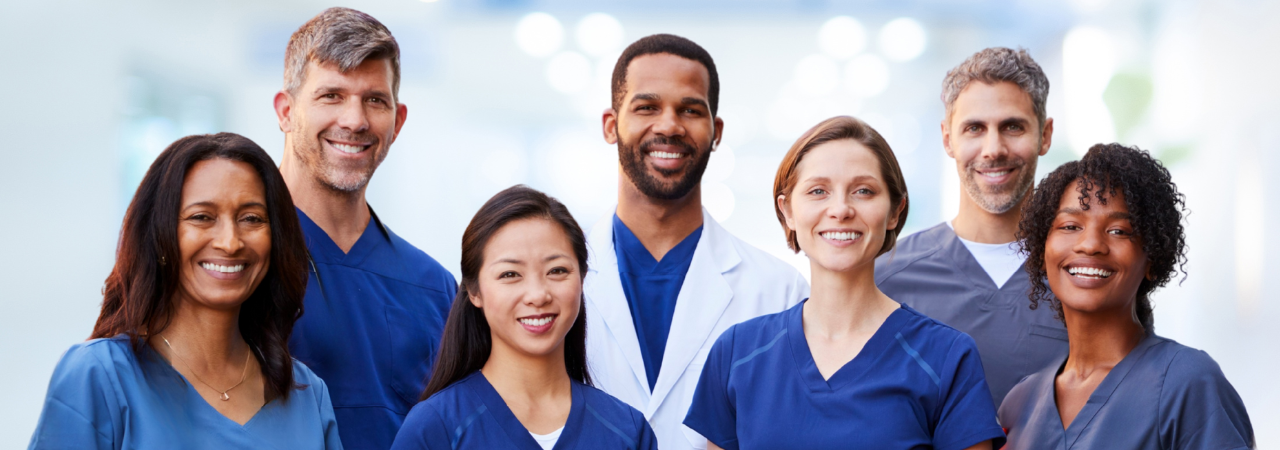 Team of dental assistants and dentist