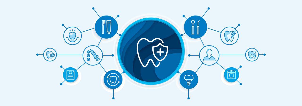 dental icons in interconnected network illustration