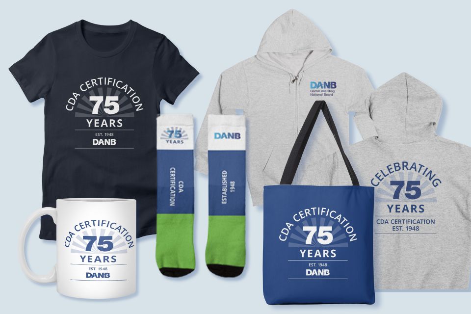 Images of anniversary products mug t-shirt bag sweatshirt socks