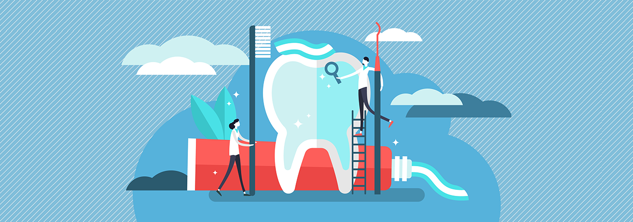 illustration of dental staff working on tooth
