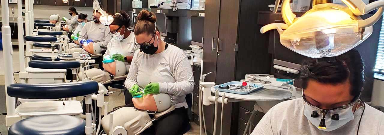 Dental assistants practice during a Phoenix College EFDA course.