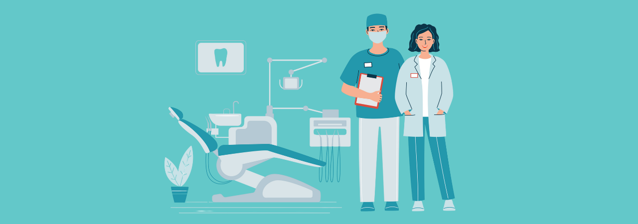 Dentist and dental assistant illustration