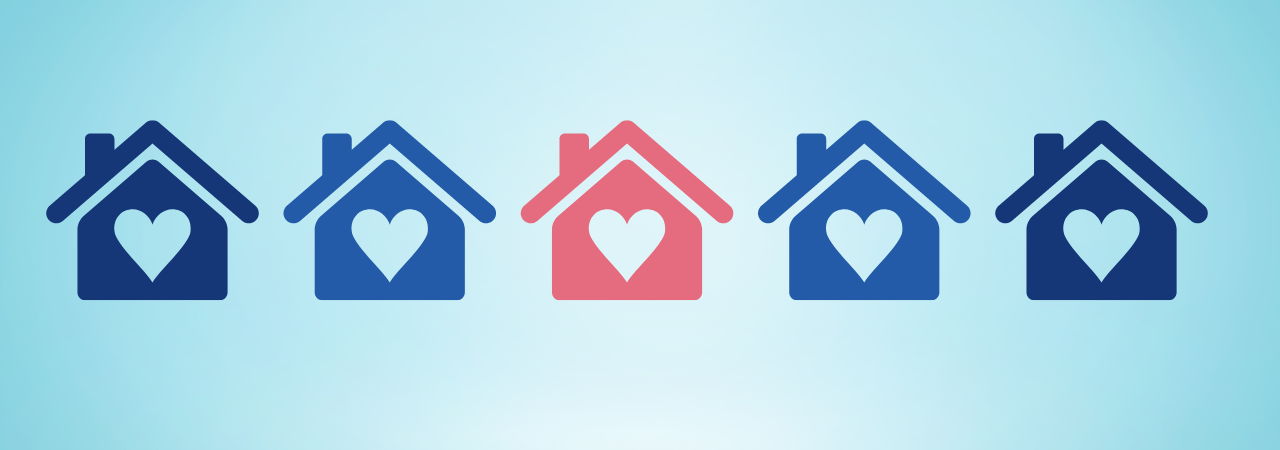 Hearts in house building shaped icons