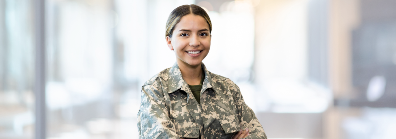 smiling woman in military uniform
