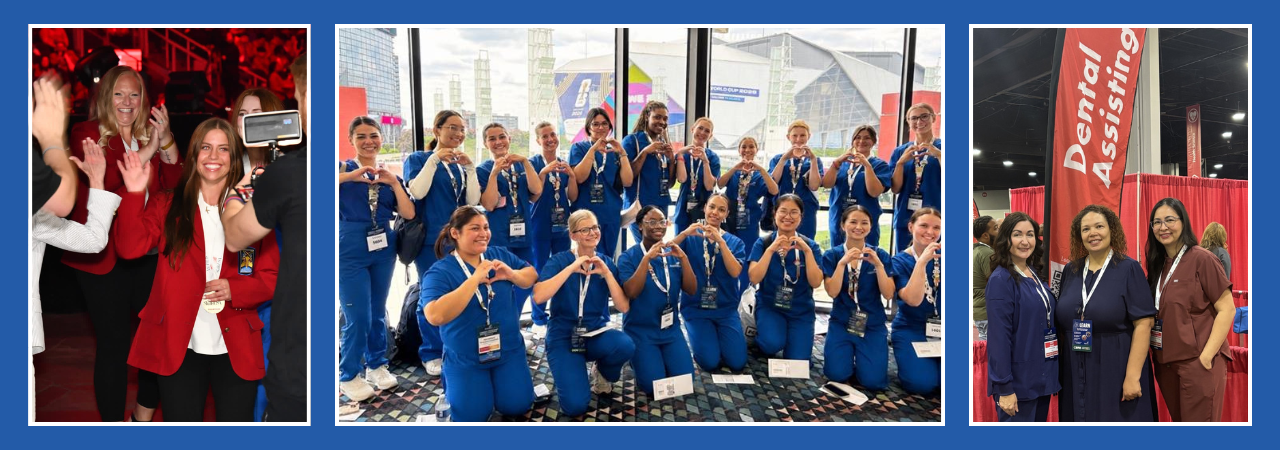 dental assistant winners group making heart hands plus judges and candid winner shot